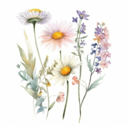 Watercolor wildflower bouquet. Illustration Generative AIの素材