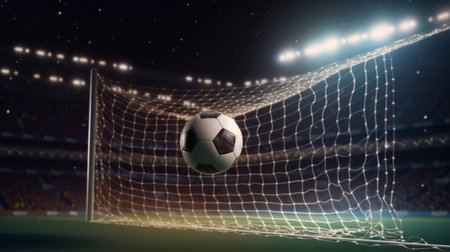 Soccer ball hit the net,success goal concept Illustration Generative AIの素材