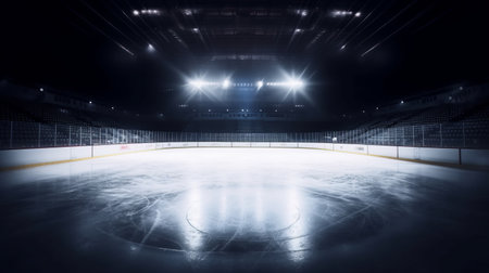Empty ice rink with lights. Illustration Generative AIの素材
