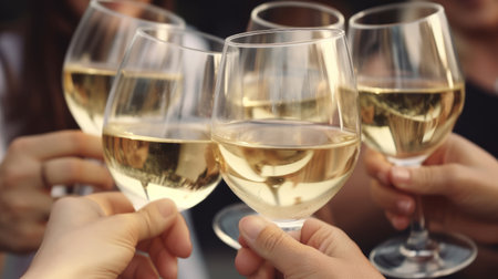 People's hands are minted with glasses of wine Illustration Generative AIの素材