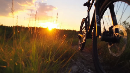 Bicycle and sunset landscapes Illustration Generative AIの素材