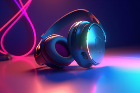 Headphone background. Illustration Generative AIの素材