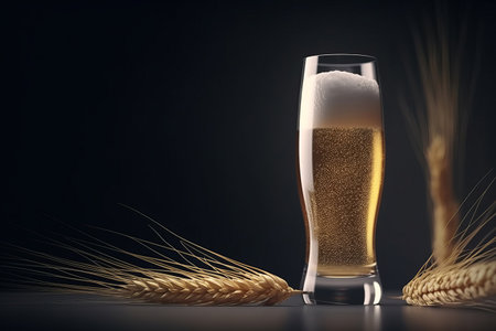 Glass of beer ad background. Illustration Generative AIの素材
