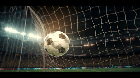 Soccer ball hit the net,success goal concept Illustration Generative AIの素材
