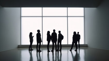 Peoples Silhouettes Looking at the Empty Frame in Art Gallery Illustration Generative AIの素材
