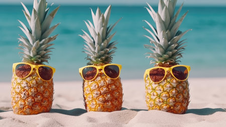 Cute pineapples in sunglasses. Illustration Generative AIの素材