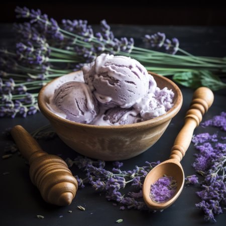 Lavender ice cream. Illustration Generative AIの素材