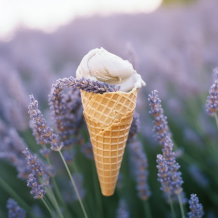 Lavender ice cream. Illustration Generative AIの素材