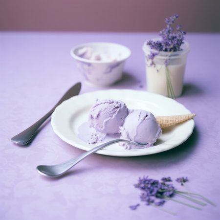 Lavender ice cream. Illustration Generative AIの素材