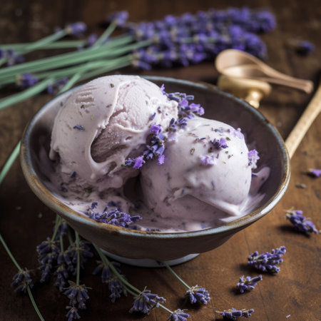 Lavender ice cream. Illustration Generative AIの素材
