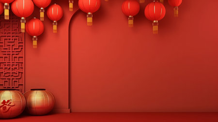 Red Chinese Holiday Background. Illustration Generative AIの素材