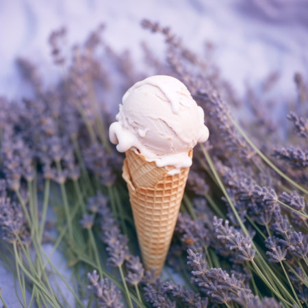 Lavender ice cream. Illustration Generative AIの素材