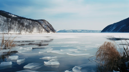Baykal lake in winter Illustration Generative AIの素材