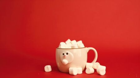 Red hot chocolate mug with melted marshmallows. Illustration Generative AIの素材
