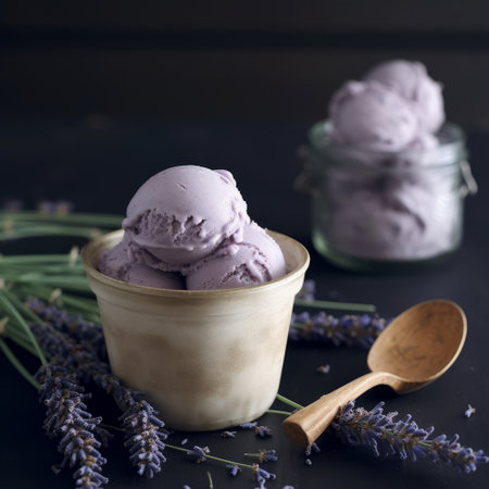 Lavender ice cream. Illustration Generative AIの素材