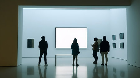 Peoples Silhouettes Looking at the Empty Frame in Art Gallery Illustration Generative AIの素材