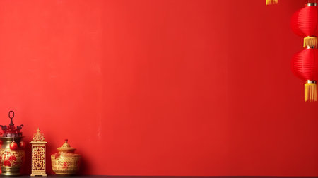 Red Chinese Holiday Background. Illustration Generative AIの素材