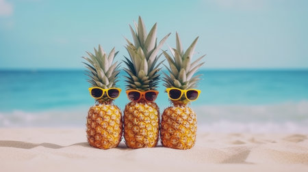 Cute pineapples in sunglasses. Illustration Generative AIの素材