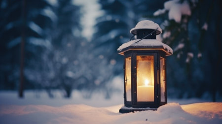 Winter background with Lantern. Illustration Generative AIの素材