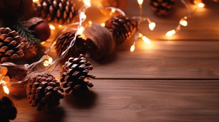 Christmas lights and cones. Illustration Generative AIの素材