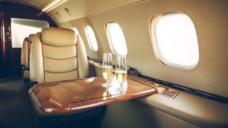 Interior of luxurious private jet with leather seats Illustration Generative AIの素材
