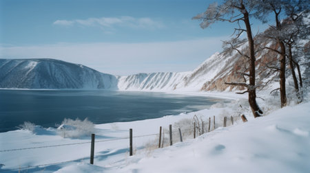 Baykal lake in winter Illustration Generative AIの素材