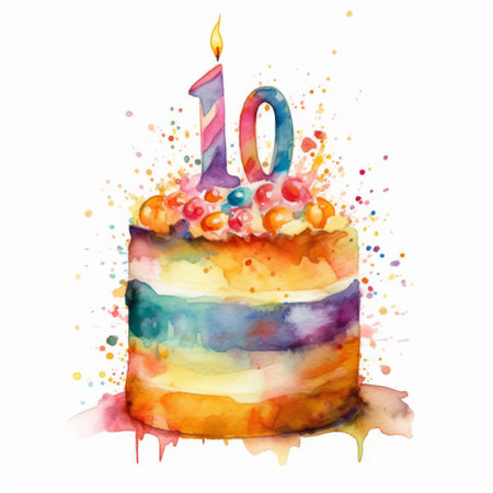 Watercolor Birthday Cake. Illustration Generative AIの素材