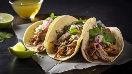 Mexican pork carnitas tacos Illustration Generative AIの素材