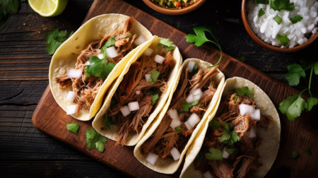 Mexican pork carnitas tacos Illustration Generative AIの素材