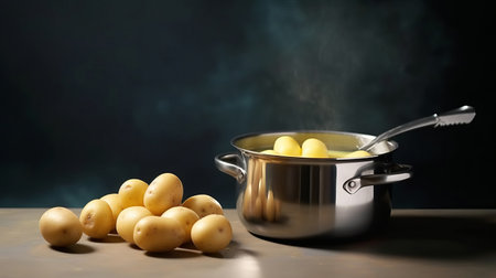 Boiled new potatoes. Illustration Generative AIの素材