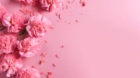 Pink carnations on pink background with confetti.の素材