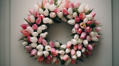 Wreath of tulip flowers. Illustration Generative AIの素材