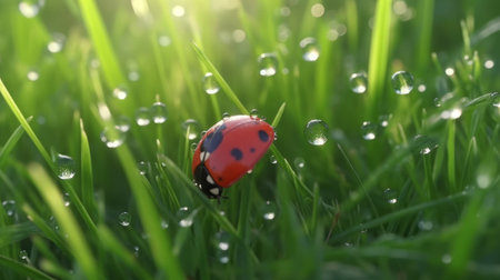 Red ladybug background. Illustration Generative AIの素材