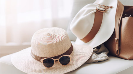 fashion sunglasses and hat. Illustration Generative AIの素材