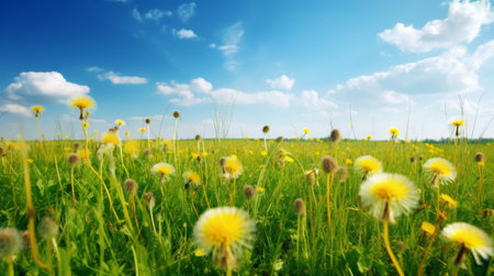 beautiful dandelion field. Illustration Generative AIの素材