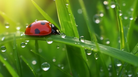 Red ladybug background. Illustration Generative AIの素材