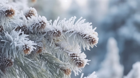 Winter Christmas background with Fir and snow. Illustration Generative AIの素材