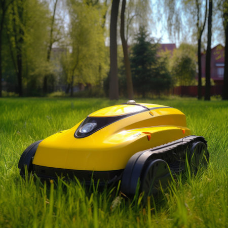 Lawn mover on green grass. Illustration Generative AIの素材