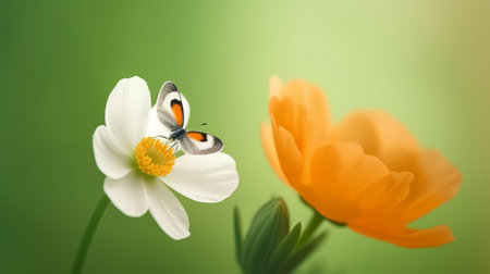 Anemone flower with butterfly. Illustration Generative AIの素材