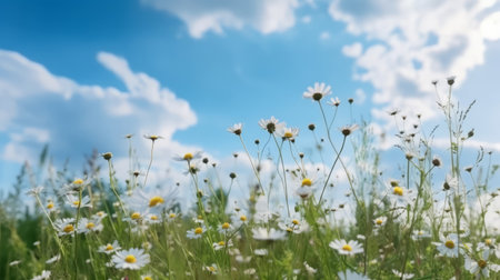 Summer field with daisy flowers. Illustration Generative AIの素材