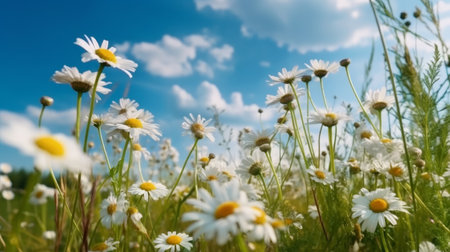 Summer field with daisy flowers. Illustration Generative AIの素材