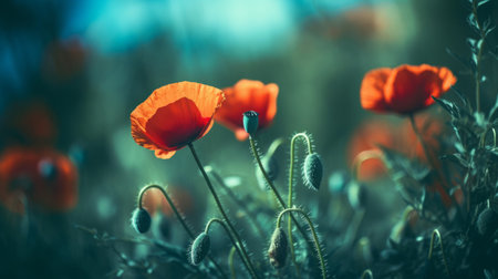 Red poppies background. Illustration Generative AIの素材