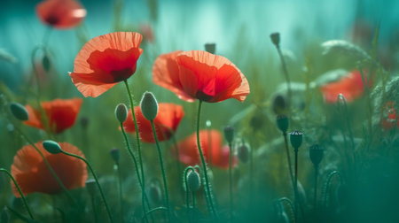 Red poppies background. Illustration Generative AIの素材