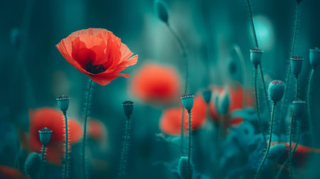Red poppies background. Illustration Generative AIの素材
