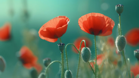 Red poppies background. Illustration Generative AIの素材