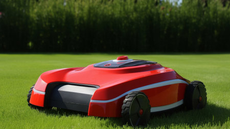 Lawn mover on green grass. Illustration Generative AIの素材