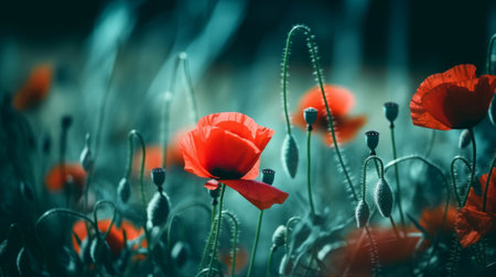 Red poppies background. Illustration Generative AIの素材