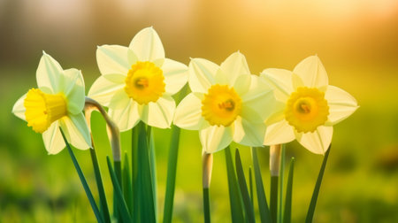 Daffodils flower background. Illustration Generative AIの素材