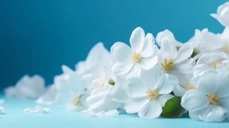 White spring flowers on blue background. Illustration Generative AIの素材