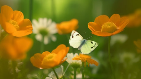 Anemone flower with butterfly. Illustration Generative AIの素材